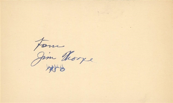 Jim Thorpe Signed & "1950" Inscribed Index Card (Beckett)